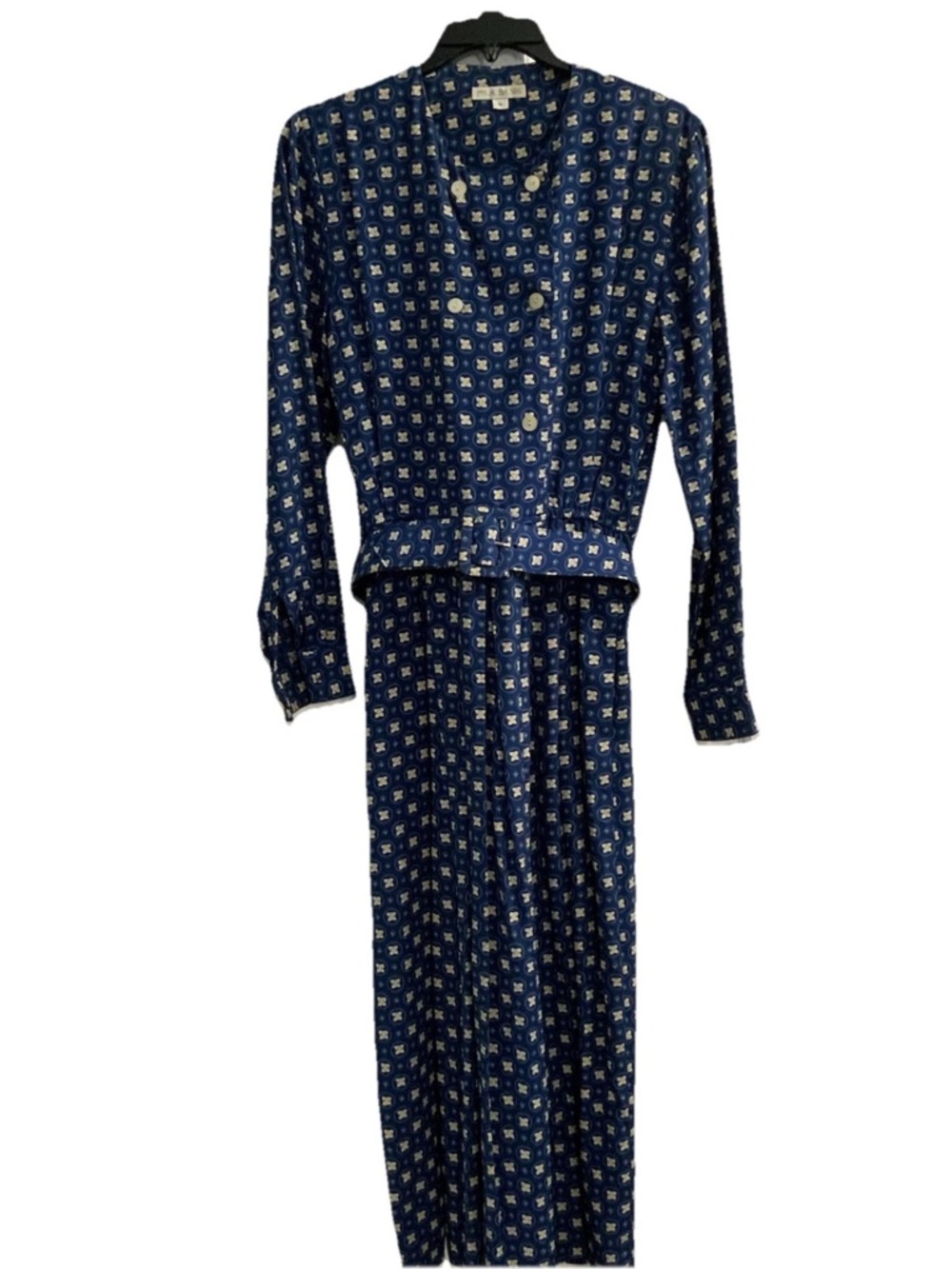Jos A Bank Vintage Shirt Dress Women’s Sz 4 Long Sleeve Blue Print Midi Belted